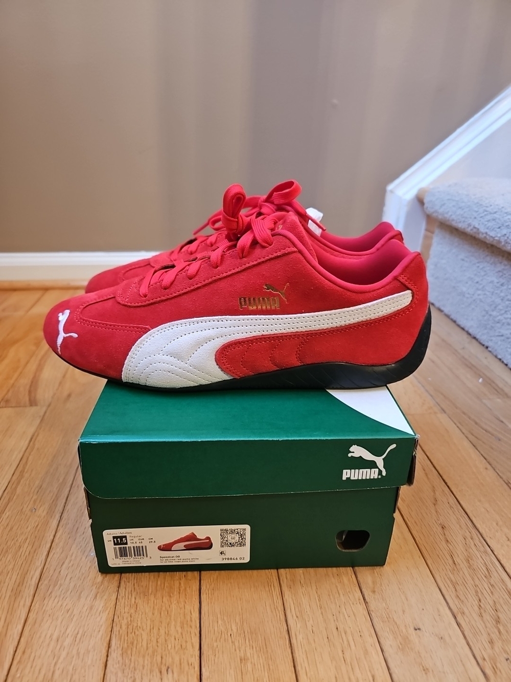 Menz Puma Speedcat Red Suede Sneakers with White Formstripe 11.5